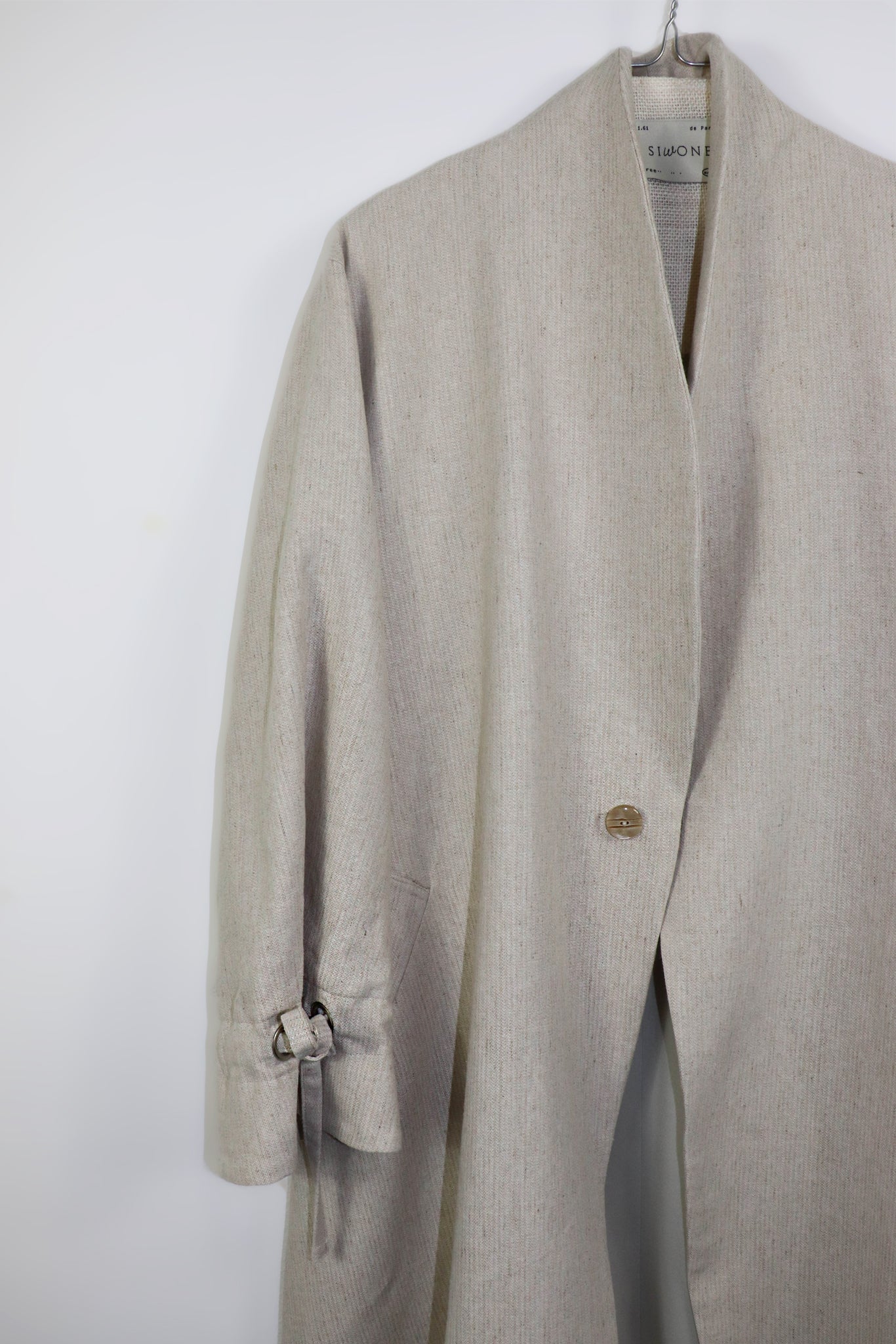 'Evelyn' Manteau long mi-saison avec col montant - Ecru