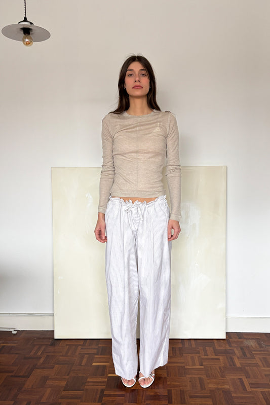 'Béa' T-shirt basique en Tencel à col rond - Avoine