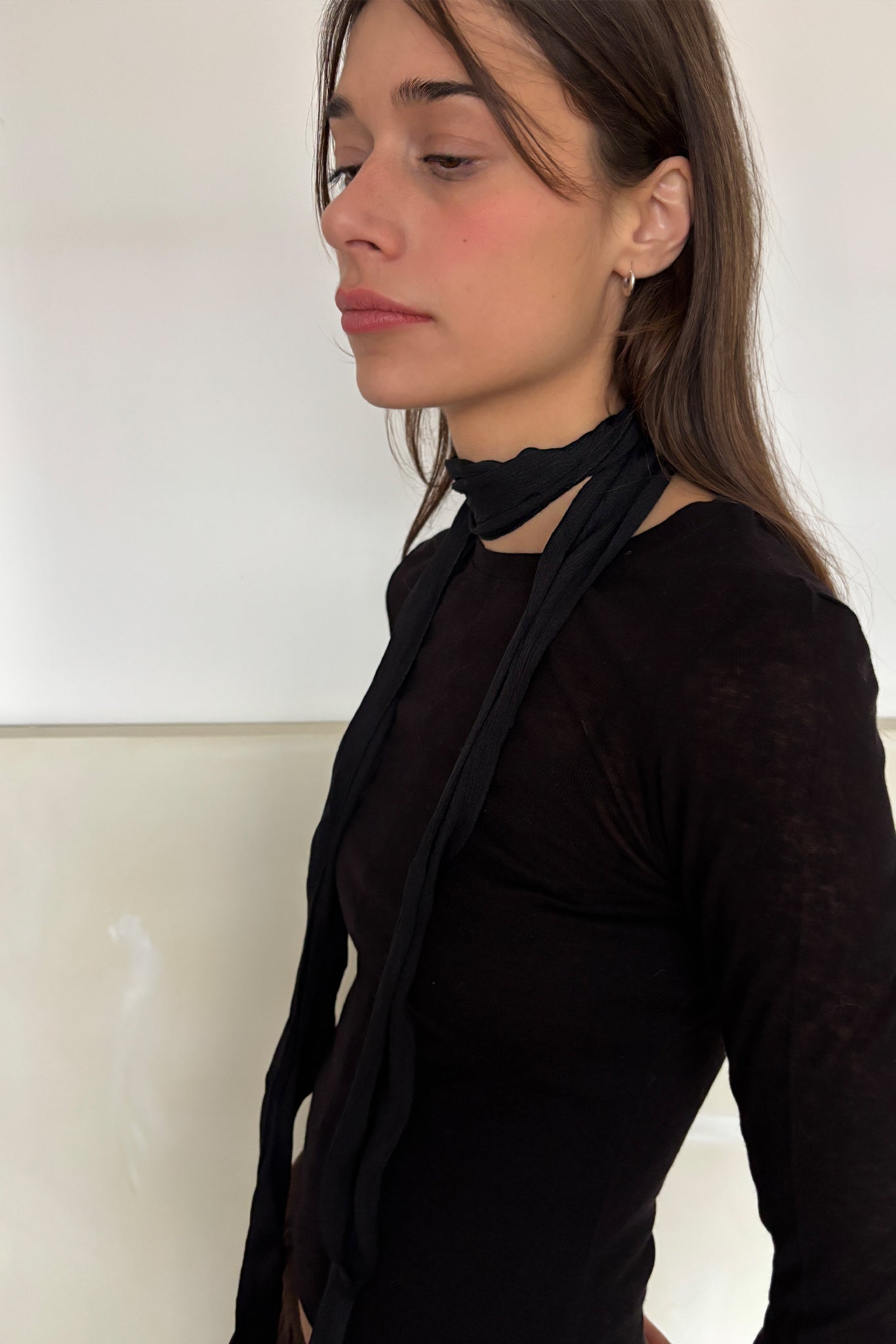 'Charlotte' Crunched skinny scarf - Noir