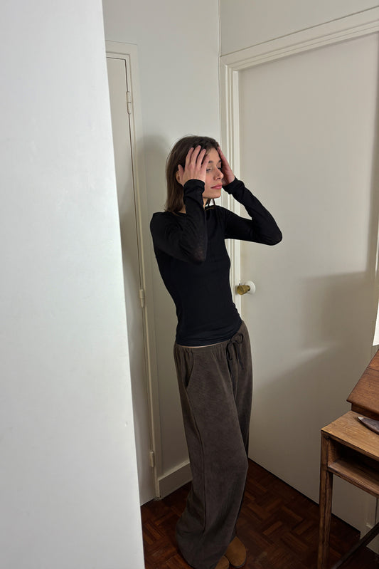 'Michèle' Pantalon décontracté en fine velours côtelé - Marron