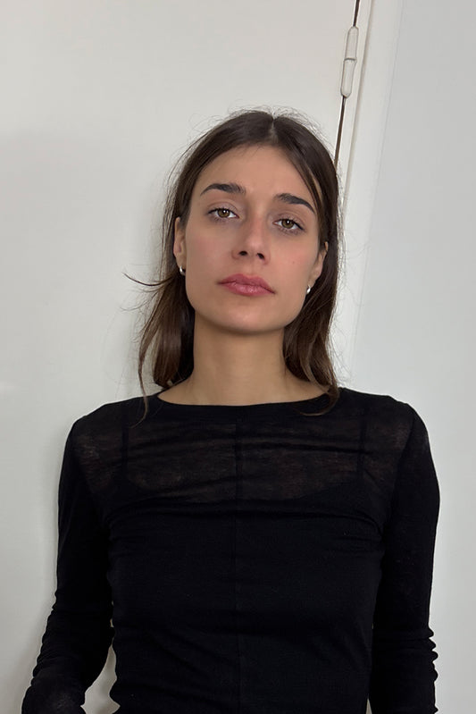 'Béa' T-shirt basique en Tencel à col rond - Noir