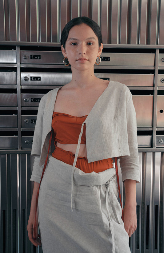 'simone' Straight Linen Skirt - Washed Beige