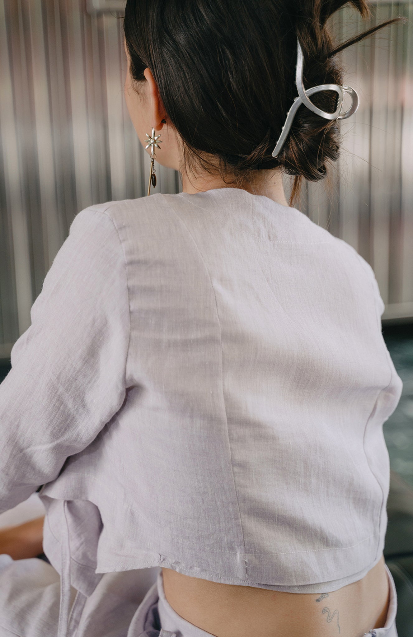 'simone' Haut en Lin - Lavender Fog