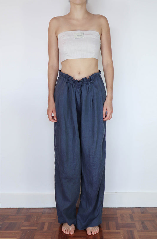 'jade' Pantalon taille basse en Lin - Navy