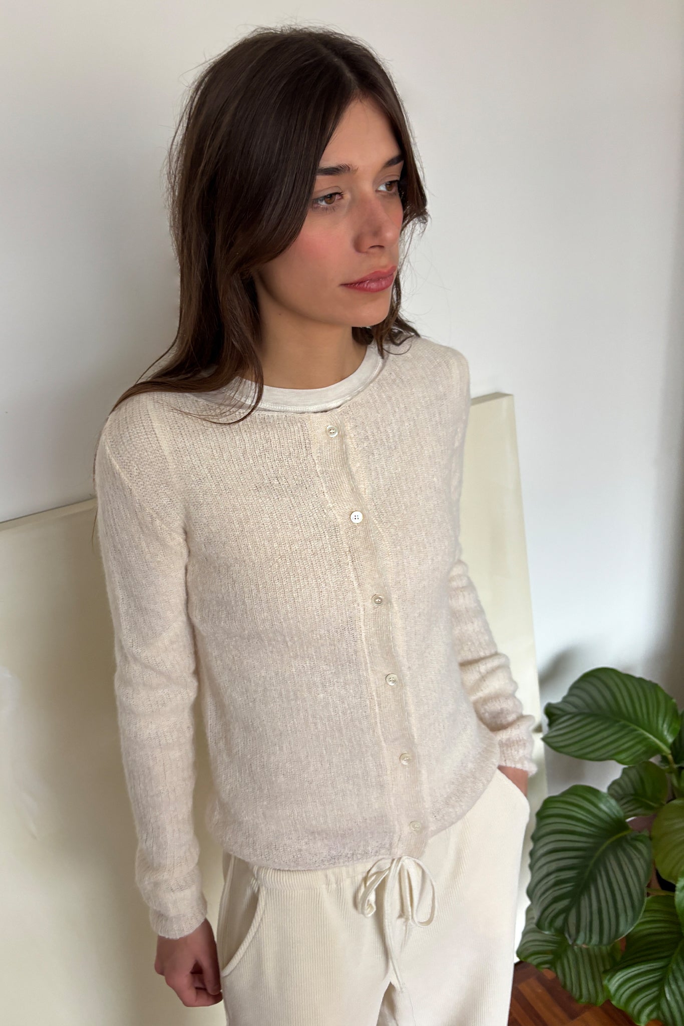 'Manon' Cardigan légère en alpaga - Crème