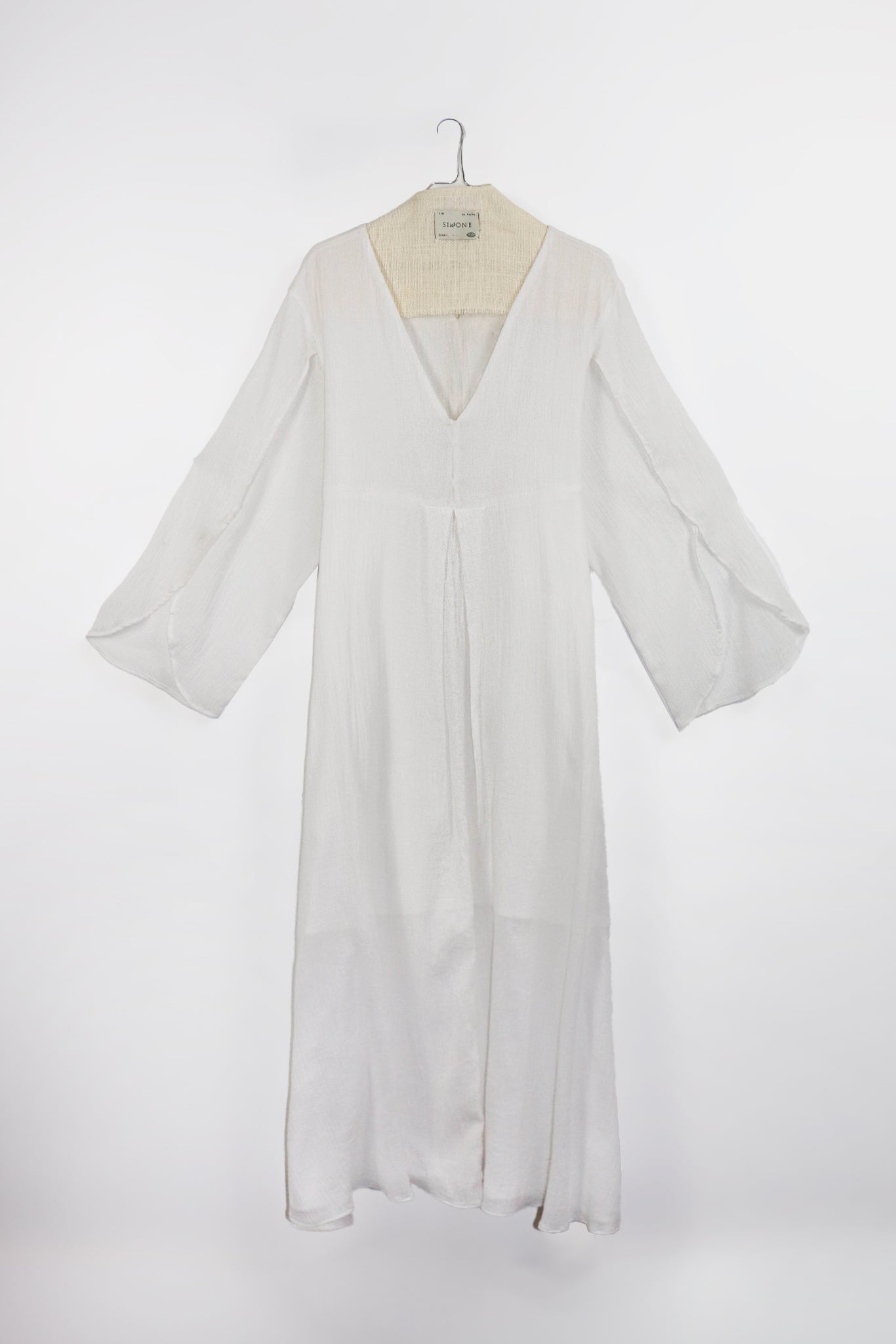 'Chloe' Robe décolleté en lin cotton mélanges - Blanche