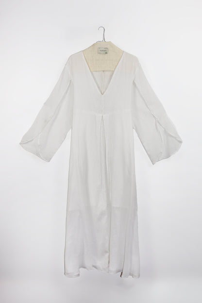 'Chloe' Robe décolleté en lin cotton mélanges - Blanche