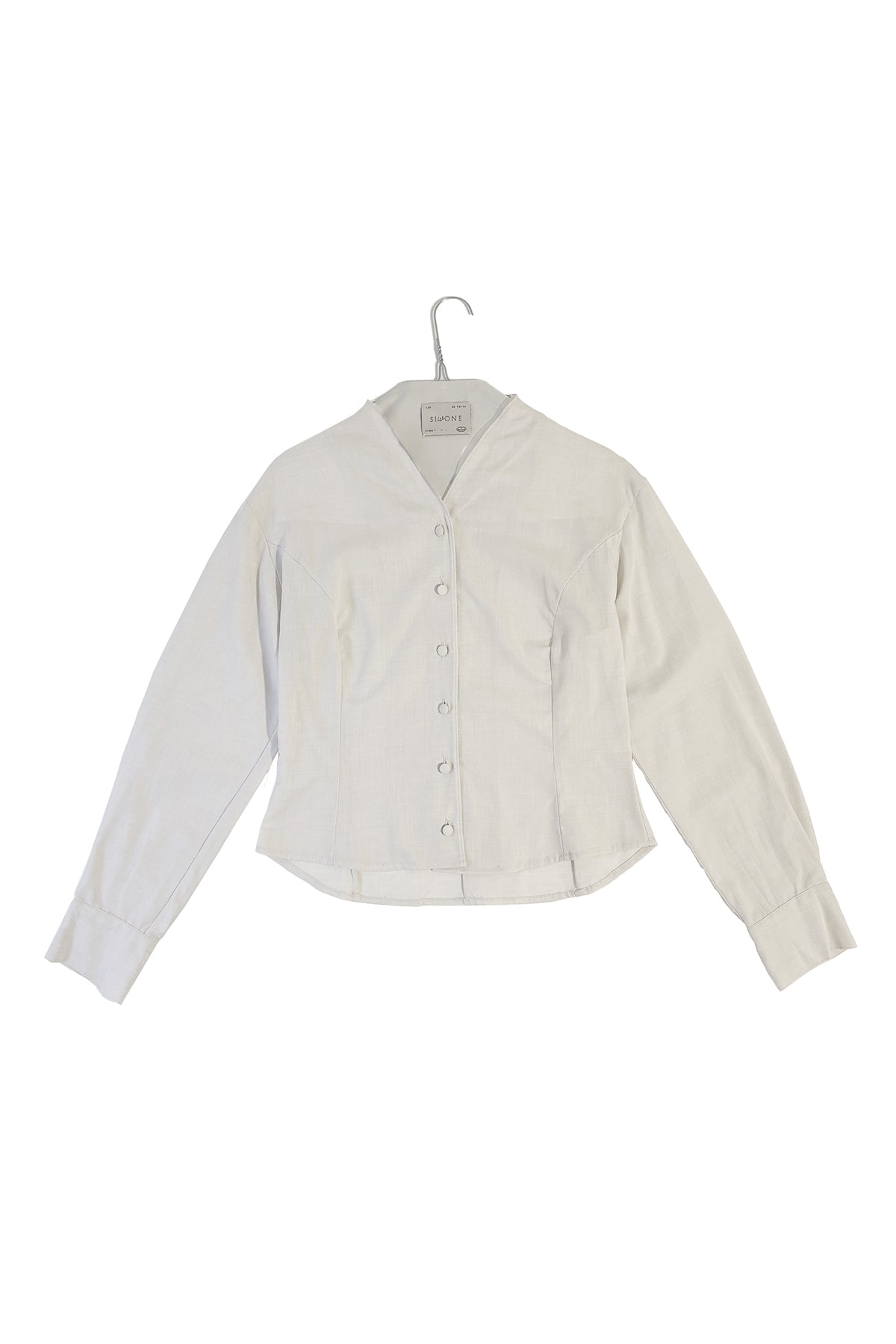 'Magnolia' Blouse à col montant avec manche volumineuse - Crème