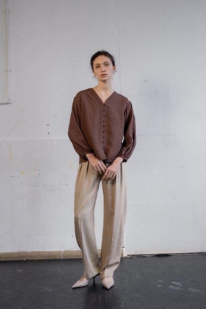 'Aude' Blouse d'artiste - Marron