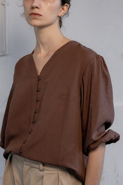 'Aude' Blouse d'artiste - Marron