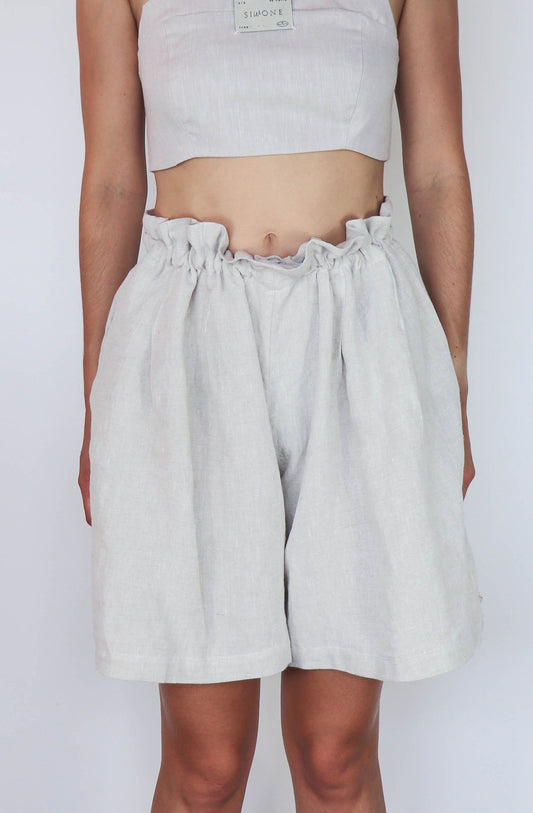 'lucie' Pleated Linen Shorts - Beige 