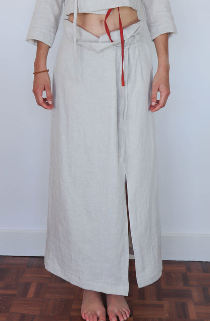 'simone' Straight Linen Skirt - Washed Beige 