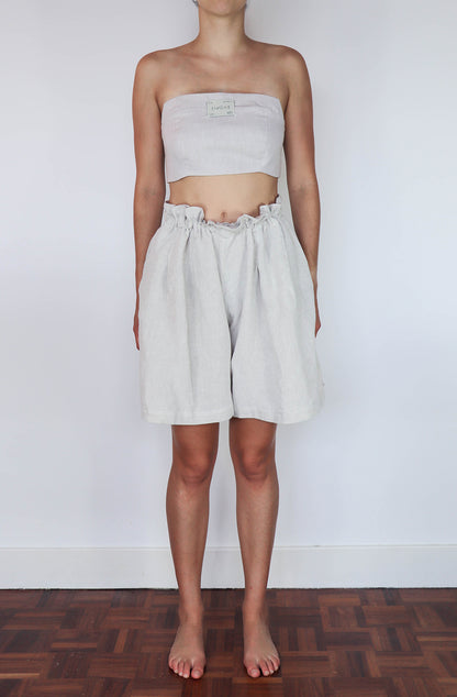 'lucie' Pleated Linen Shorts - Beige 