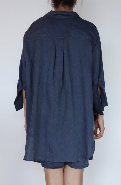 'lucie' Over size linen shirt - Navy 