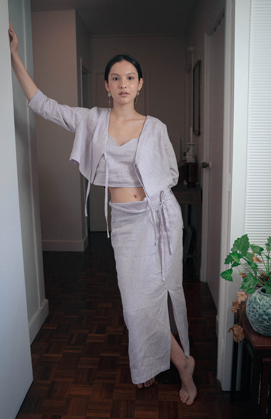 'simone' Linen Top - Lavender Fog