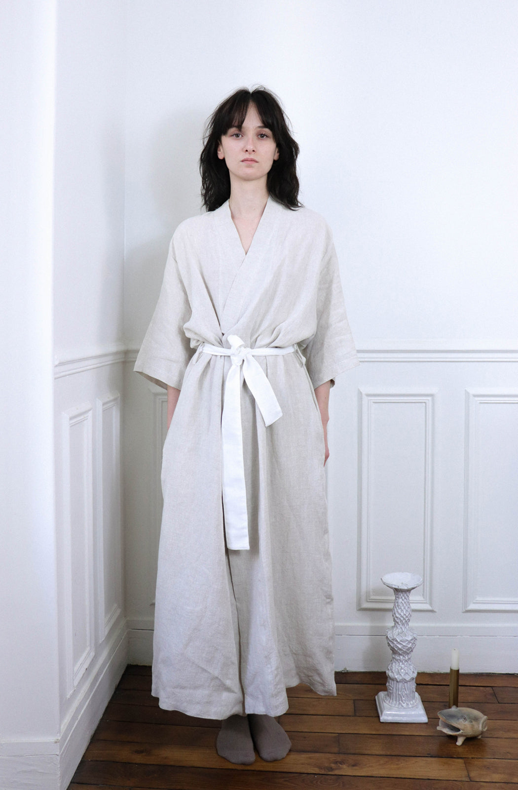 Lou' Linen Dressing Gown - Washed Beige siwone paris Lou' Linen Dressing Gown - Washed Beige siwone paris
