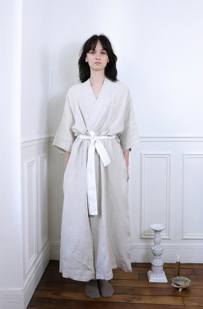 ‘Lou' Robe de chambre en Lin  - Washed Beige