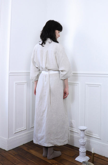 ‘Lou' Robe de chambre en Lin  - Washed Beige