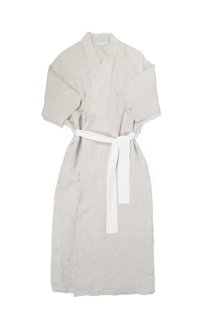 'Lou' Linen Dressing Gown - Washed Beige