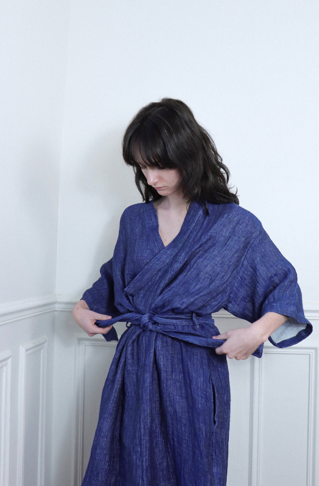 ‘Iaak' Robe de chambre en Lin - Ribbon blue