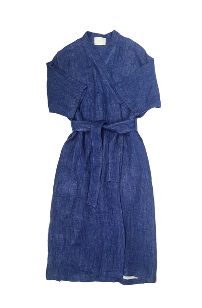 'Iaak' Linen Dressing Gown - Ribbon blue