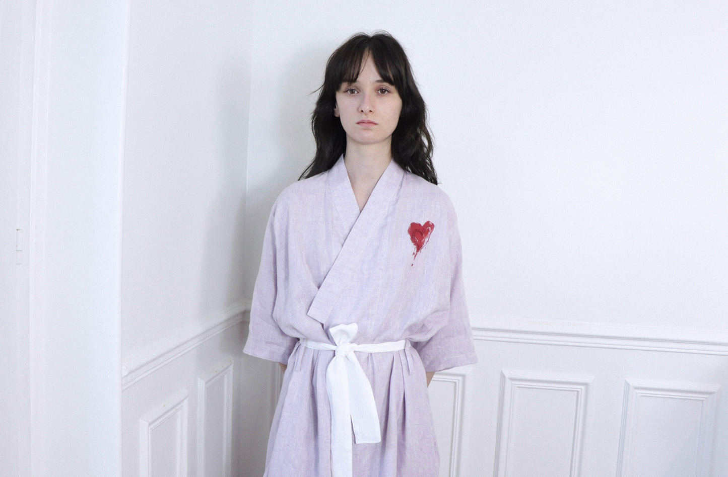 'Agathe' Linen dressing gown 'Limited hand-drawing edition'