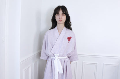 ‘Agathe’ Robe de chambre en Lin 'Limited hand-drawing edition'