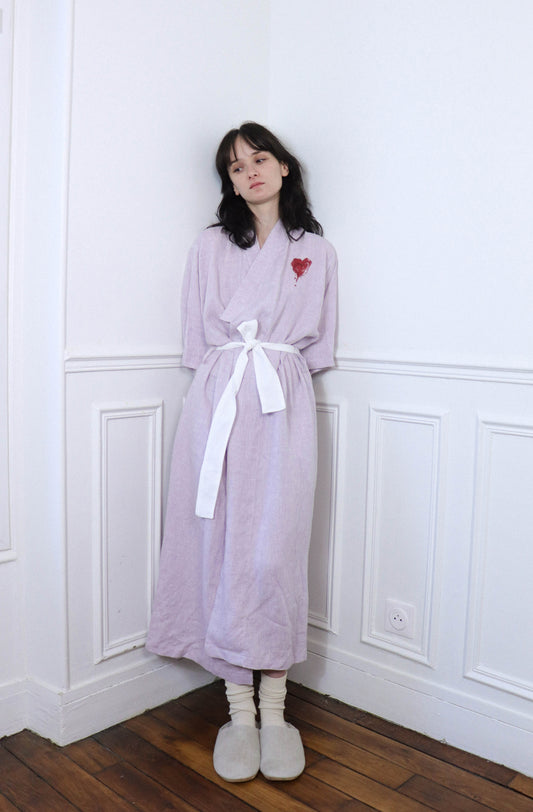 ‘Agathe’ Robe de chambre en Lin 'Limited hand-drawing edition'