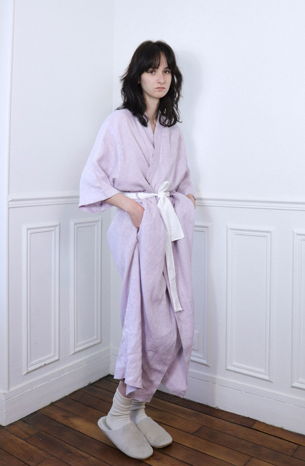 ‘Agathe’ Robe de chambre en Lin - Lavender Fog