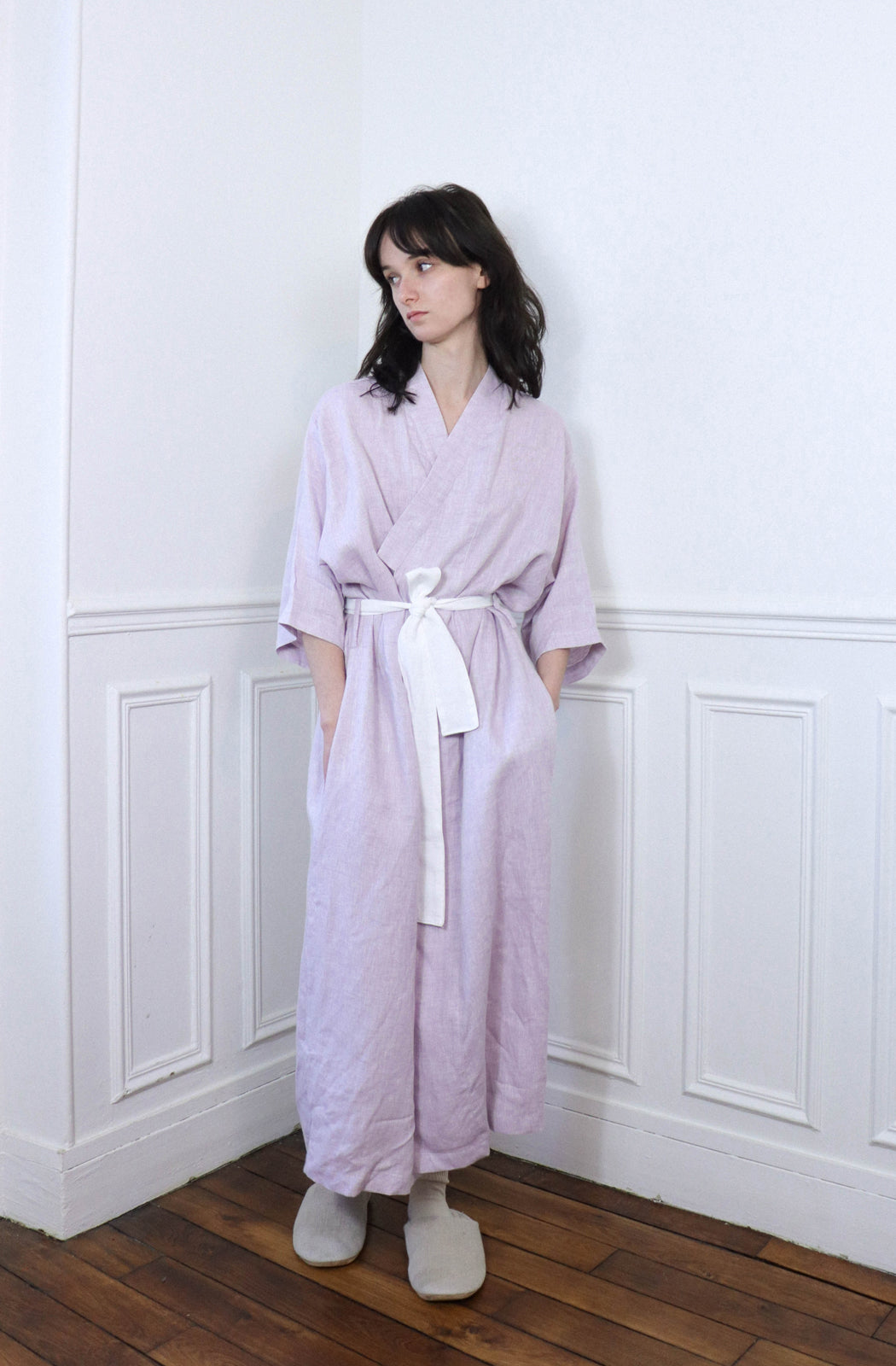 ‘Agathe’ Robe de chambre en Lin - Lavender Fog