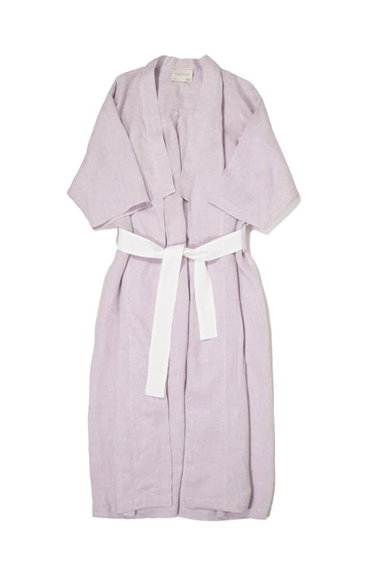 'Agathe' Linen Dressing Gown - Lavender Fog